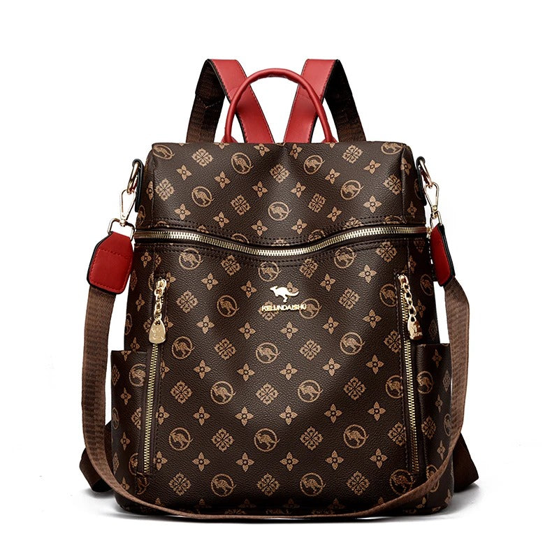 sac a dos femme Brun avec des reflets jaunes Brun avec du rouge