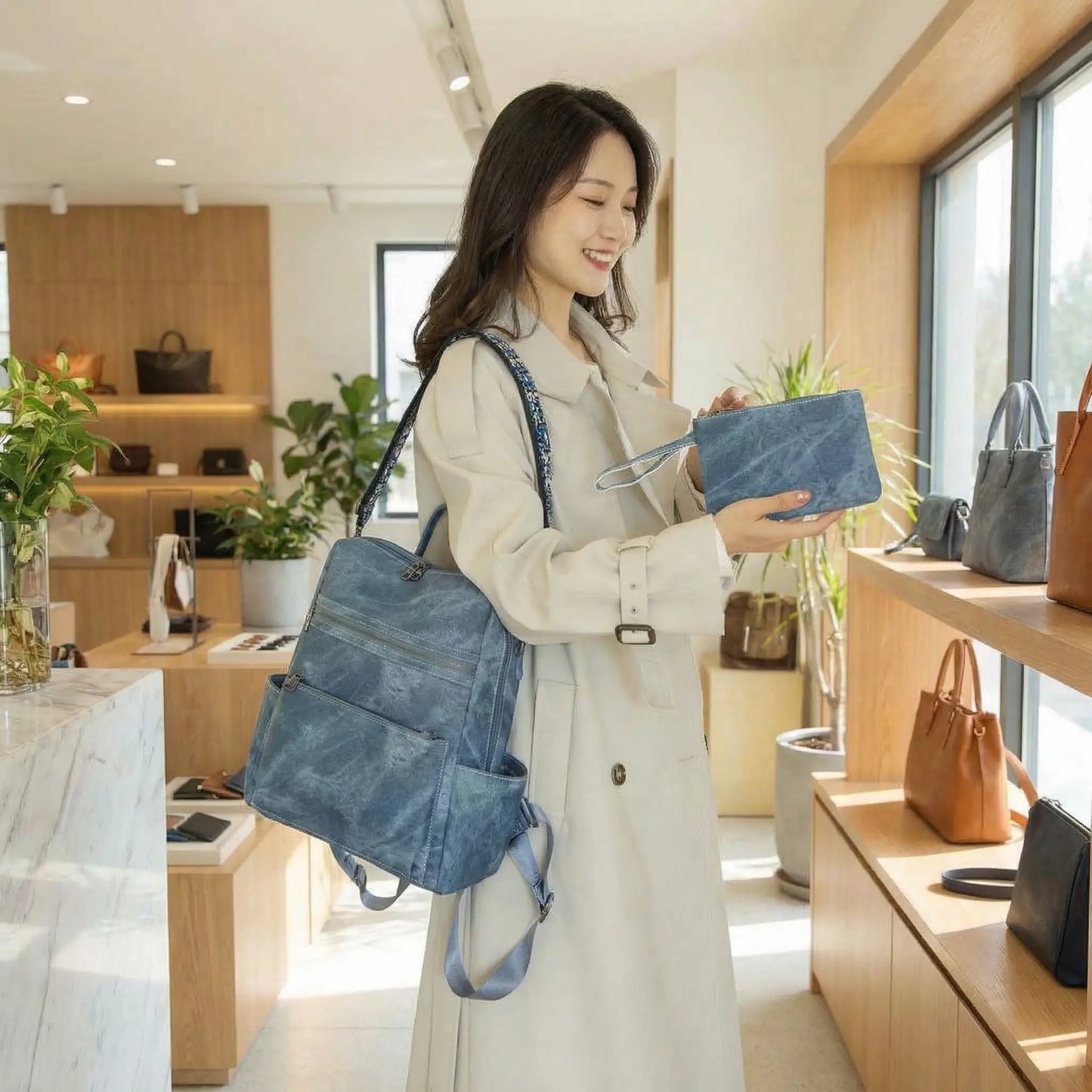 sac a dos femme avec sacoche au magasin