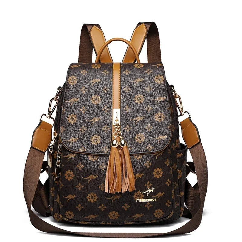 sac a dos femme brun avec jaune