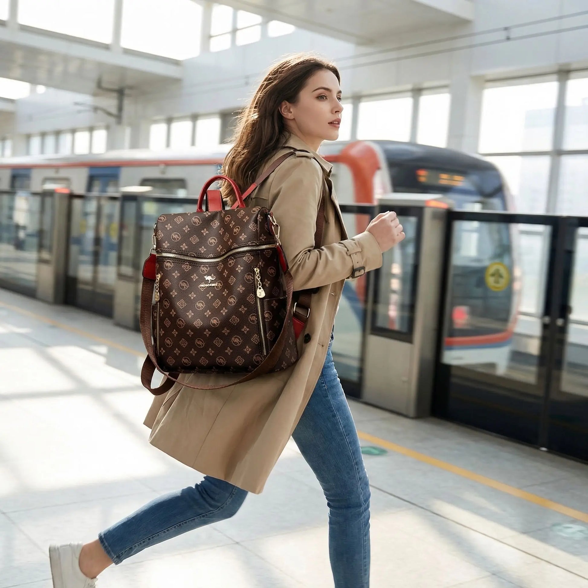 sac a dos femme court apres metro