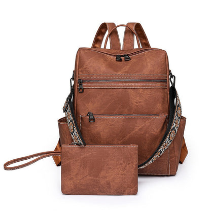 sac a dos femme et sa pochette brun