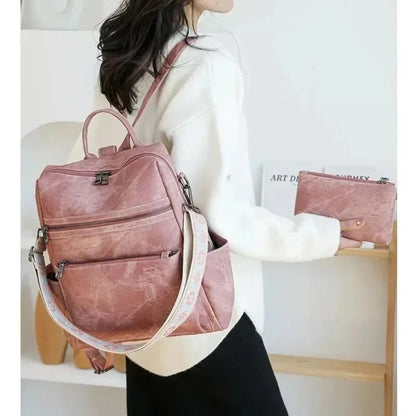 sac a dos et pochette rose porte
