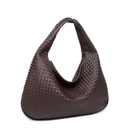 sac bandoulière femme cuir tissé brun foncé