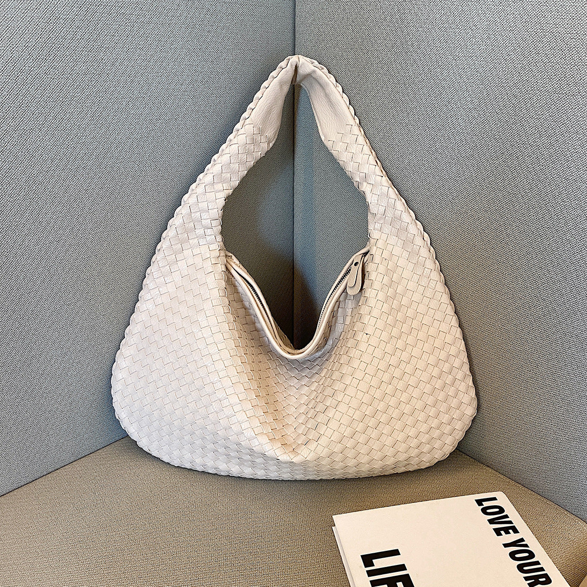 sac bandoulière femme cuir tissé blanc