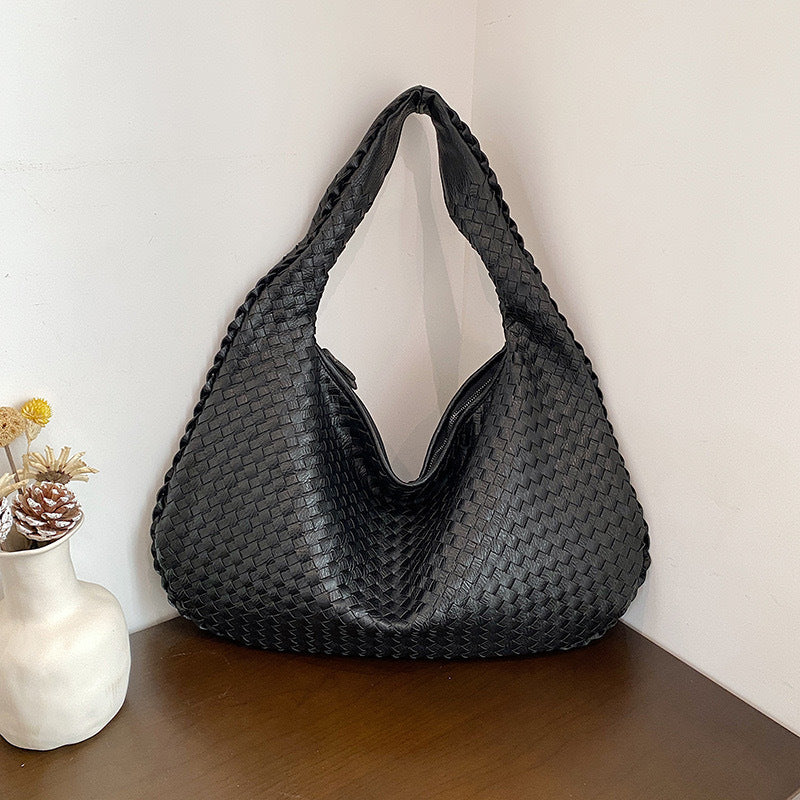sac bandoulière femme cuir tissé noir