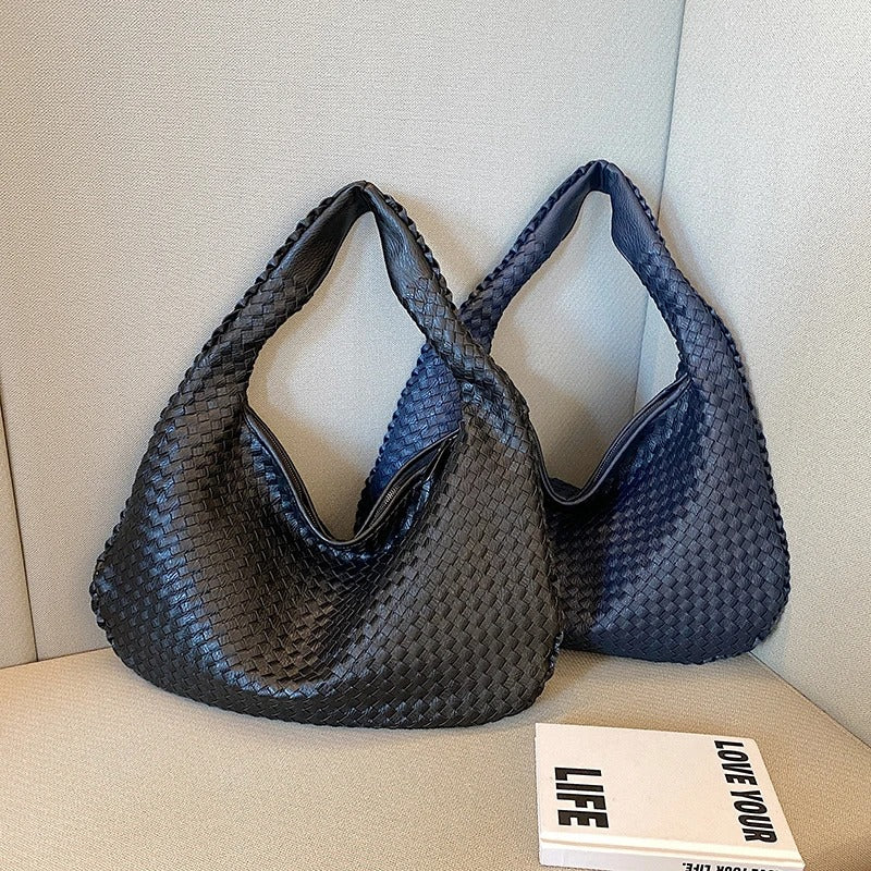 sac bandoulière femme cuir tisse noir  marine