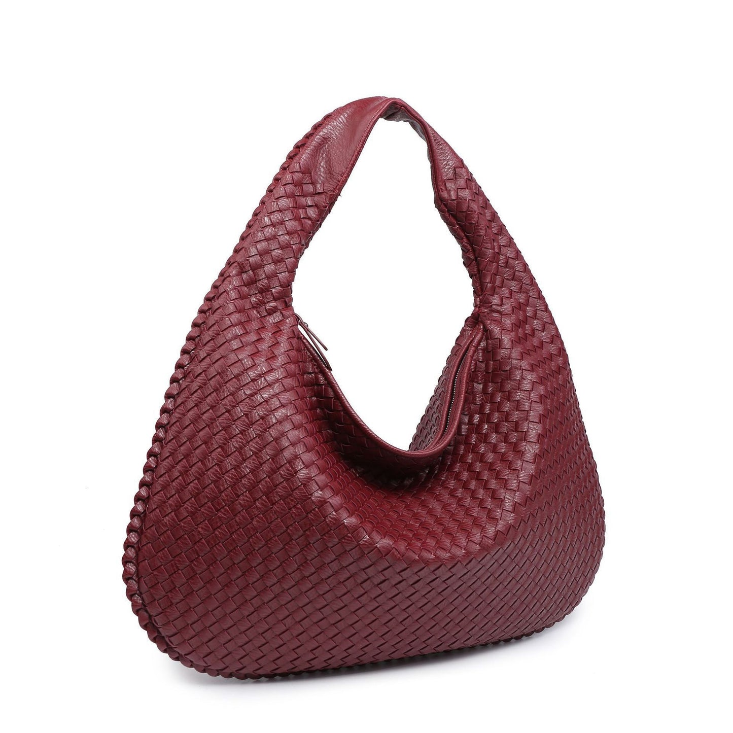 sac bandoulière femme cuir tissé rouge vin