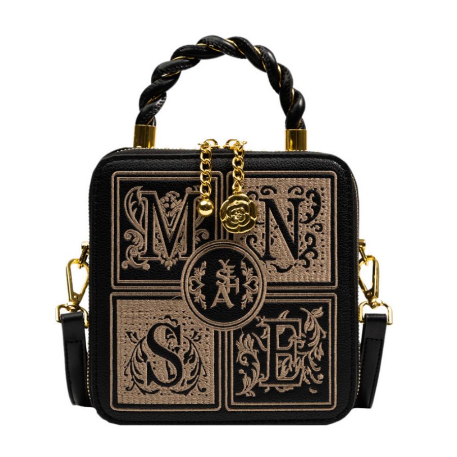 sac bandoulière femme rétro brodé noir